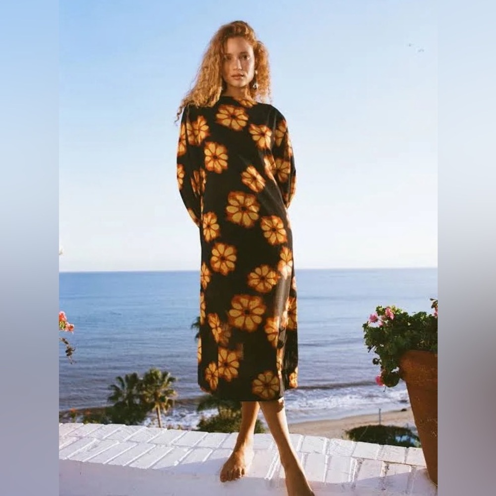 RHODE NWT Delilah Dress in Black Bombay Bloom. Size Large. 100% Cotton